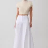 Selma Curved Waist Midi Skirt – White