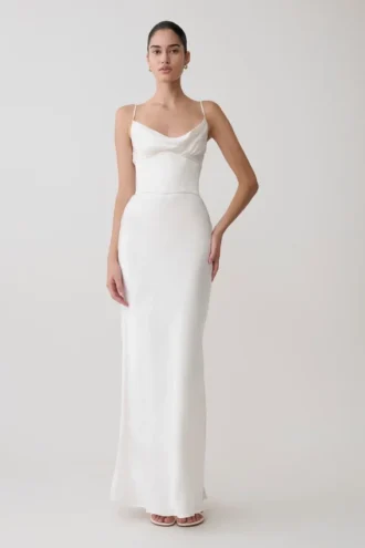 Seraphine Corset Satin Maxi Dress – Ivory
