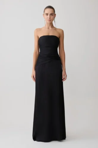 Serena Strapless Taffeta Maxi Dress – Black