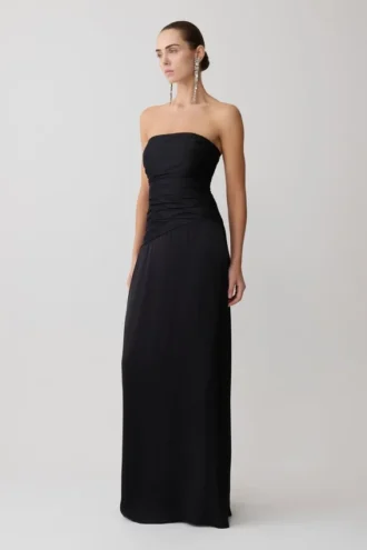 Serena Strapless Taffeta Maxi Dress – Black