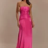 Serena Strapless Taffeta Maxi Dress – Crimson Pink