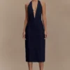 Shauna Denim Halter Midi Dress – Indigo Blue Shauna Denim Halter Midi Dress – Indigo Blue