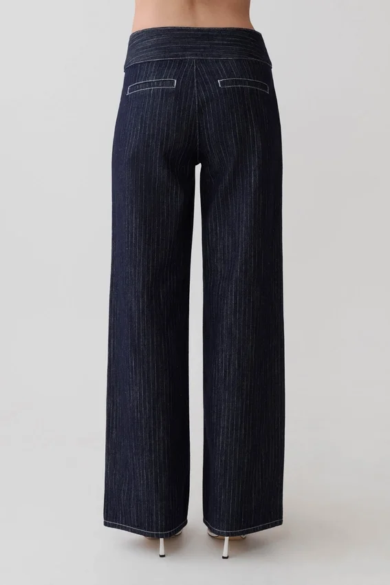 Sienna Flare Mid Rise Denim Jeans – Indigo Pinstripe Sienna Flare Mid Rise Denim Jeans – Indigo Pinstripe