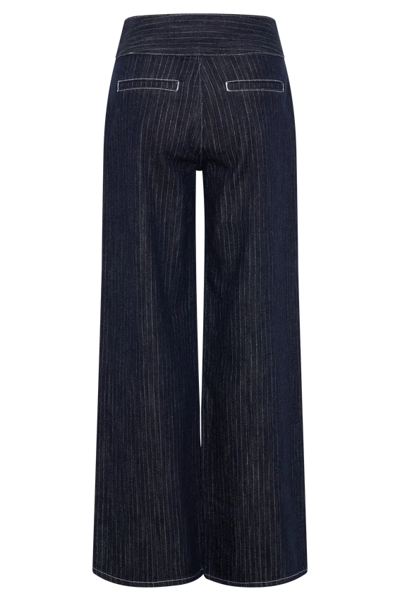 Sienna Flare Mid Rise Denim Jeans – Indigo Pinstripe Sienna Flare Mid Rise Denim Jeans – Indigo Pinstripe