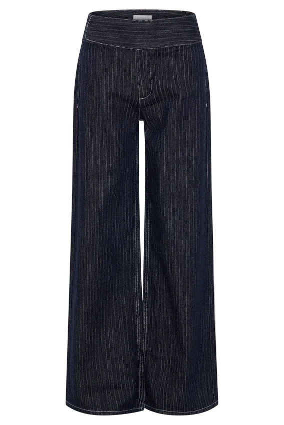 Sienna Flare Mid Rise Denim Jeans – Indigo Pinstripe Sienna Flare Mid Rise Denim Jeans – Indigo Pinstripe
