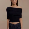 Sierra Asymmetrical Cashmere Blend Knit Top – Black