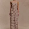 Silvana Chiffon Maxi Dress – Snake Check Print Mocha