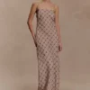Silvana Chiffon Maxi Dress – Snake Check Print Mocha
