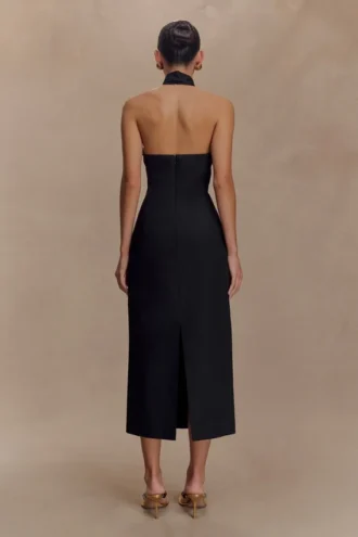 Simona Halter Neck Midi Dress – Black
