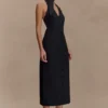 Simona Halter Neck Midi Dress – Black