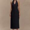 Simona Halter Neck Midi Dress – Black