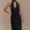Simona Halter Neck Midi Dress – Black