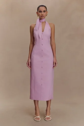 Simona Halter Neck Midi Dress – Blush Pink