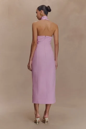 Simona Halter Neck Midi Dress – Blush Pink