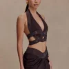 Siren Satin And Diamante Halter Top – Dark Chocolate
