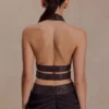 Siren Satin And Diamante Halter Top – Dark Chocolate