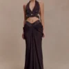 Siren Satin And Diamante Halter Top – Dark Chocolate