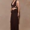 Siren Satin And Diamante Maxi Skirt – Dark Chocolate