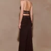 Siren Satin And Diamante Halter Top – Dark Chocolate