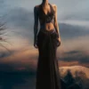 Siren Satin And Diamante Maxi Skirt – Dark Chocolate