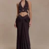 Siren Satin And Diamante Maxi Skirt – Dark Chocolate