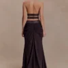 Siren Satin And Diamante Maxi Skirt – Dark Chocolate