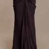 Siren Satin And Diamante Maxi Skirt – Dark Chocolate