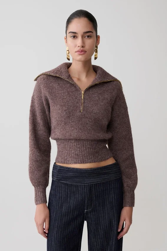 Skylaine Zip Knit Jumper – Brown Marle Skylaine Zip Knit Jumper – Brown Marle