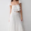 Skylar Lace Panelled Midi Skirt – White