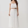 Skylar Lace Panelled Midi Skirt – White