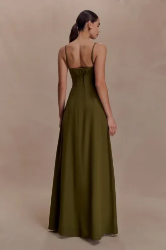 Sofie Pintuck Linen Maxi Dress – Khaki