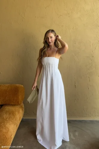 Sofie Pintuck Linen Maxi Dress – White