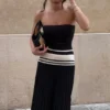 Solaris Strapless Contrast Knit Maxi Dress – Black/White