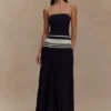 Solaris Strapless Contrast Knit Maxi Dress – Black/White