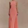 Soleil Knit And Mesh Halter Maxi Dress – Coral Soleil Knit And Mesh Halter Maxi Dress – Coral
