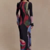 Soraya Long Sleeve Mesh Maxi Dress – Multi Fluid Reverie Print