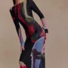 Soraya Long Sleeve Mesh Maxi Dress – Multi Fluid Reverie Print