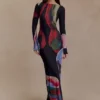 Soraya Long Sleeve Mesh Maxi Dress – Multi Fluid Reverie Print