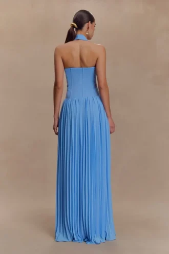 Stacie Pleated Halter Maxi Dress – Bright Blue