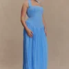 Stacie Pleated Halter Maxi Dress – Bright Blue Stacie Pleated Halter Maxi Dress – Bright Blue