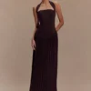 Stacie Pleated Halter Maxi Dress – Cacao Stacie Pleated Halter Maxi Dress – Cacao