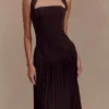 Stacie Pleated Halter Maxi Dress – Cacao Stacie Pleated Halter Maxi Dress – Cacao