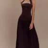 Stacie Pleated Halter Maxi Dress – Cacao Stacie Pleated Halter Maxi Dress – Cacao