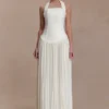 Stacie Pleated Halter Maxi Dress – Ivory Stacie Pleated Halter Maxi Dress – Ivory