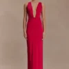 Stella Draped Slinky Maxi Dress – Fuchsia Pink