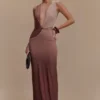 Stella Draped Slinky Maxi Dress – Mocha Ombre
