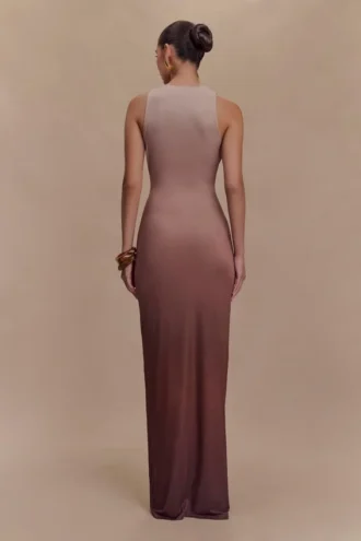 Stella Draped Slinky Maxi Dress – Mocha Ombre
