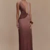 Stella Draped Slinky Maxi Dress – Mocha Ombre