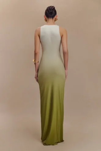 Stella Draped Slinky Maxi Dress – Ombre Vintage Olive