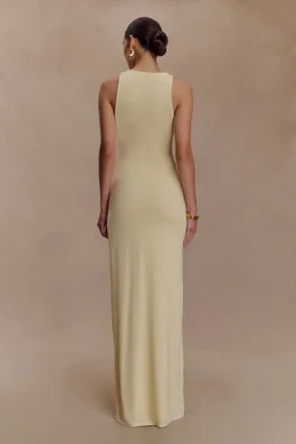Stella Draped Slinky Maxi Dress – Pale Lemon